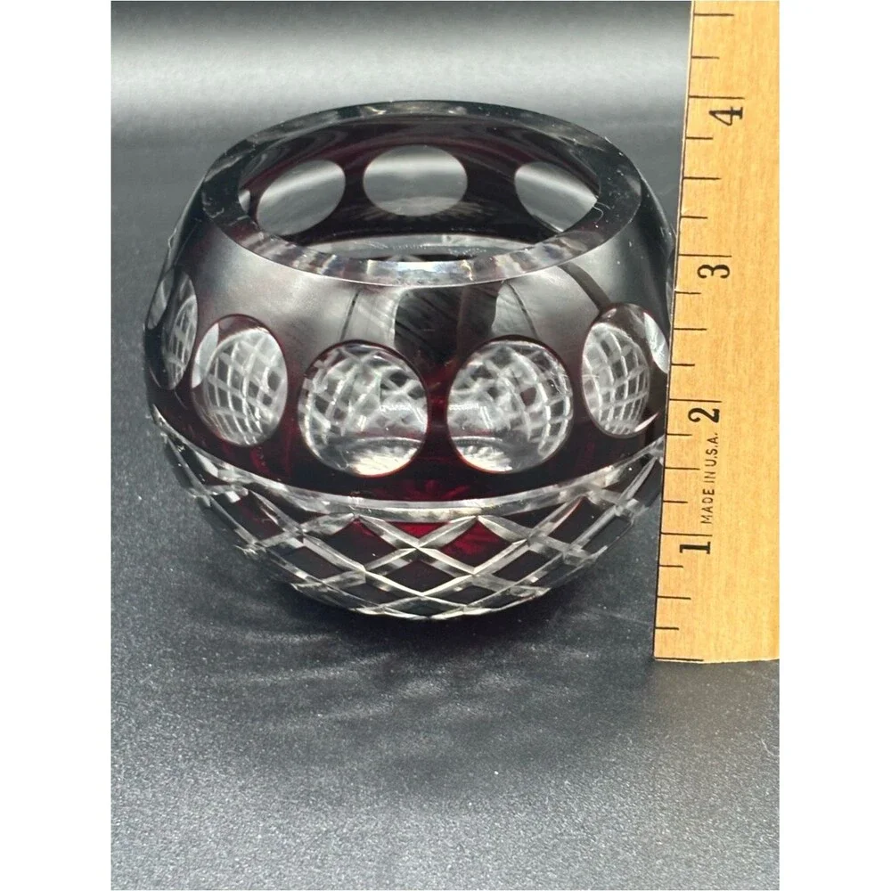Vintage Bohemian Black Cut to Clear Crystal Votive Candle Holder BEAUTIFUL